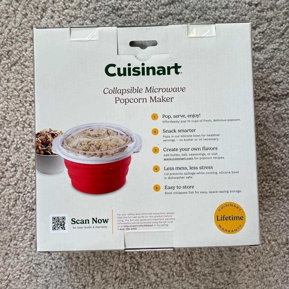 Cuisinart Red Collapsible Microwave Popcorn Maker Bowl - Snacks Treats Gift